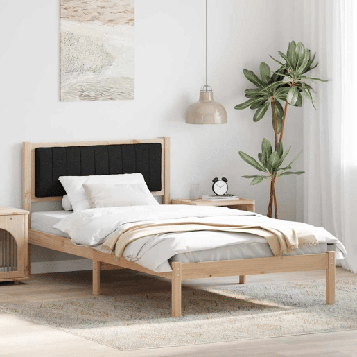 Estrutura de cama de solteiro para adultos com Cabeceira - Estofada Preto 100 x 200 cm