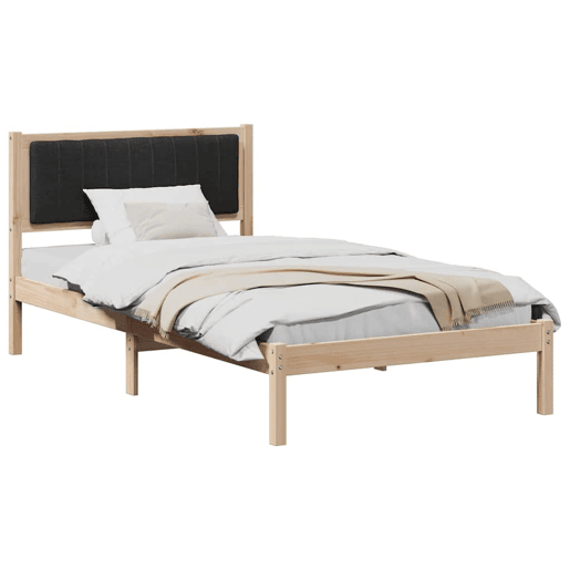 Estrutura de cama de solteiro para adultos com Cabeceira - Estofada Preto 100 x 200 cm