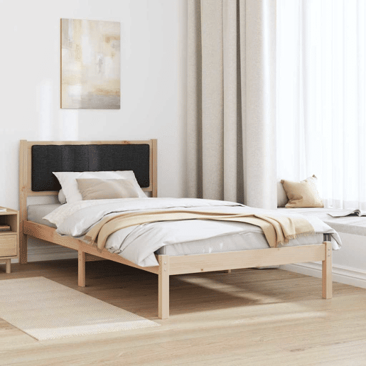 Estrutura de cama de solteiro para adultos com Cabeceira - Estofada Preto 100 x 200 cm