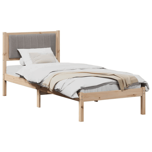 Estrutura de cama de solteiro Design com Cabeceira Estofada Cinzento-acastanhado