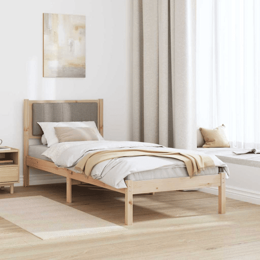 Estrutura de cama de solteiro Design com Cabeceira Estofada Cinzento-acastanhado