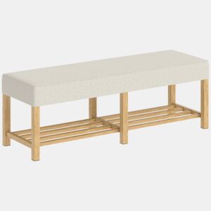 HOMCOM Banco Sapateira, Banco de Entrada Moderno com Assento Acolchoado para 2 Pessoas Prateleira Aberta Estrutura de Madeira para Entrada Corredor Sala 140x44x48 cm Creme e Madeira