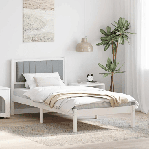 Estrutura de cama de solteiro simple com Cabeceira Estofada Cinzento-claro