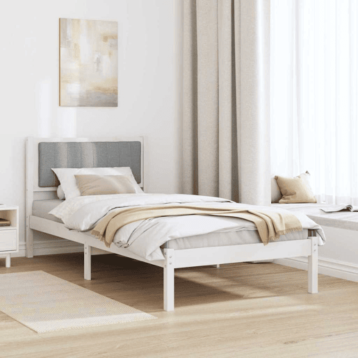 Estrutura de cama de solteiro simple com Cabeceira Estofada Cinzento-claro