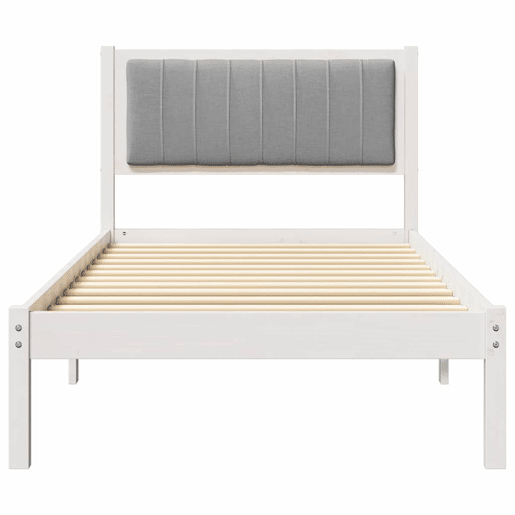 Estrutura de cama de solteiro simple com Cabeceira Estofada Cinzento-claro