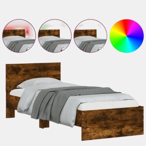 Estrutura de cama de solteiro moderno c cabeceiraluzes LED 90x190 cm carvalho fumado
