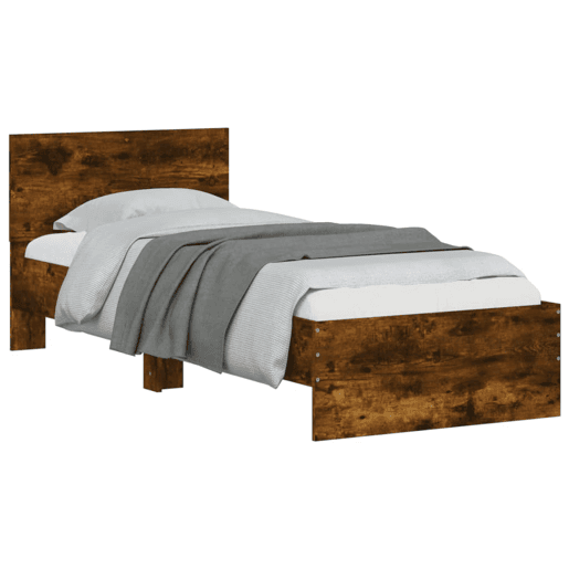 Estrutura de cama de solteiro moderno c cabeceiraluzes LED 90x190 cm carvalho fumado