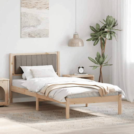Estrutura de cama de solteiro Design com Cabeceira Estofada Cinzento-acastanhado