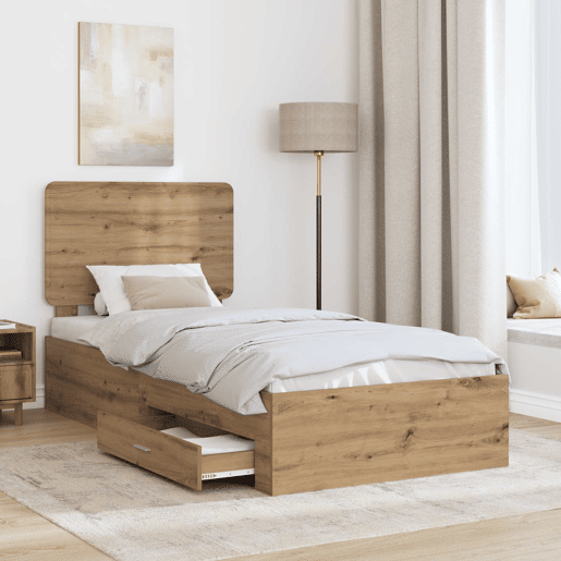 Estrutura de cama de solteiro moderno com cabeceira - Carvalho Artesanal 90 x 190 cm