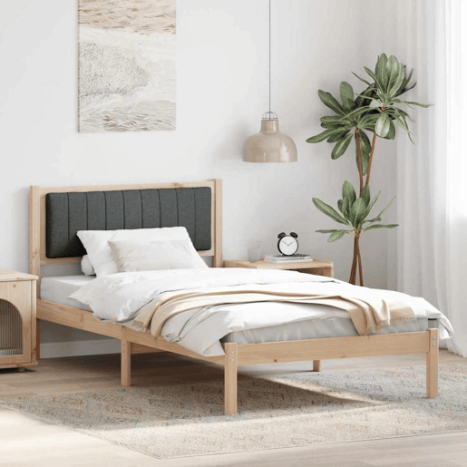 Estrutura de cama de solteiro para adultos com Cabeceira Estofada Cinza Escuro