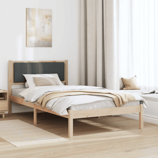 Estrutura de cama de solteiro para adultos com Cabeceira Estofada Cinza Escuro