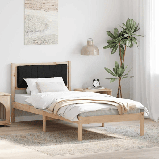 Estrutura de cama de solteiro para adultos com Cabeceira Estofada Preto 90 x 190 cm
