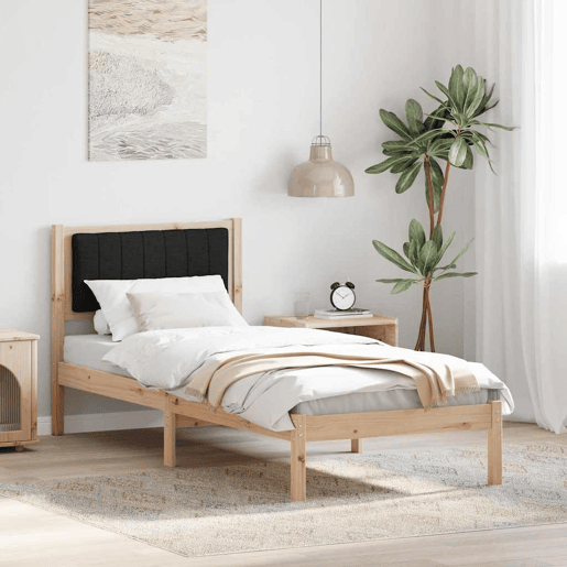 Estrutura de cama de solteiro para adultos com Cabeceira Estofada Preto 80 x 200 cm