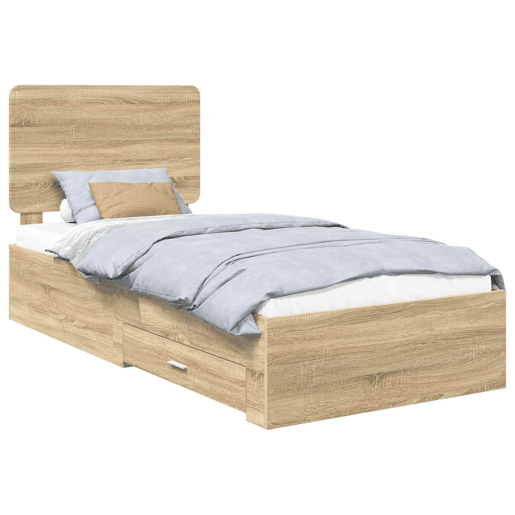 Estrutura de cama de solteiro moderno com cabeceira - Carvalho Sonoma 90 x 190 cm