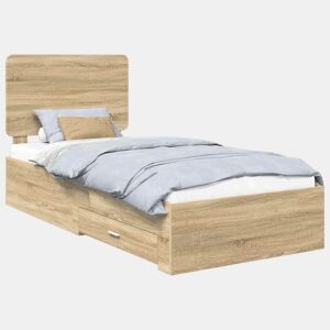 Estrutura de cama de solteiro moderno com cabeceira - Carvalho Sonoma 90 x 190 cm