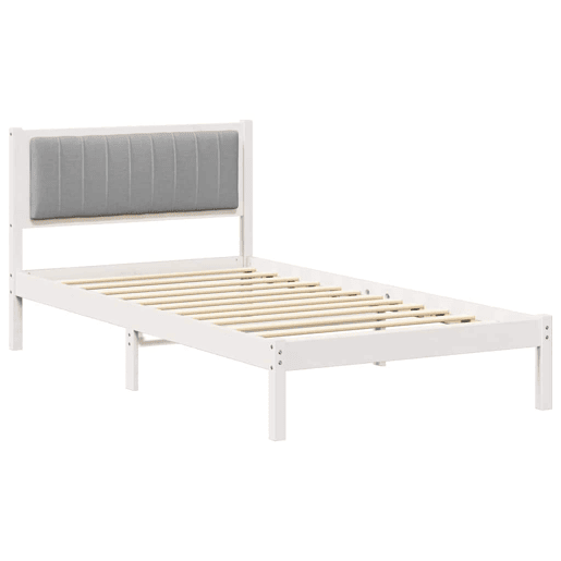 Estrutura de cama de solteiro simple com Cabeceira Estofada Cinzento-claro
