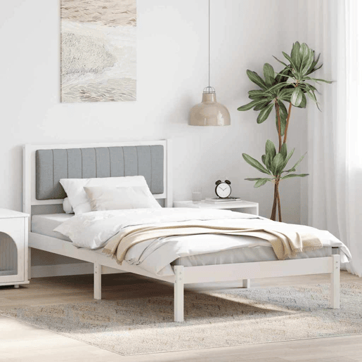 Estrutura de cama de solteiro simple com Cabeceira Estofada Cinzento-claro