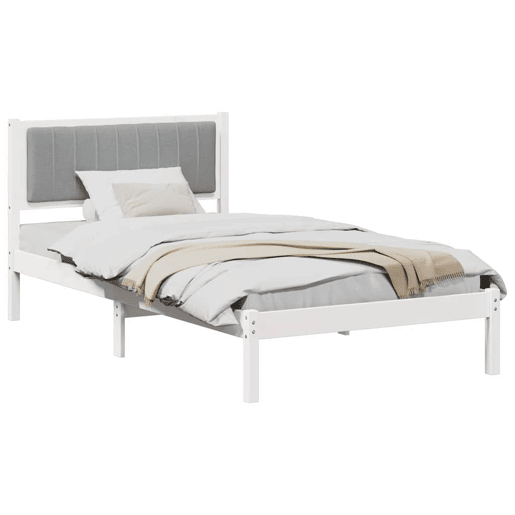 Estrutura de cama de solteiro simple com Cabeceira Estofada Cinzento-claro