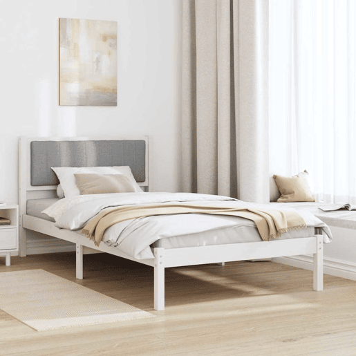 Estrutura de cama de solteiro simple com Cabeceira Estofada Cinzento-claro