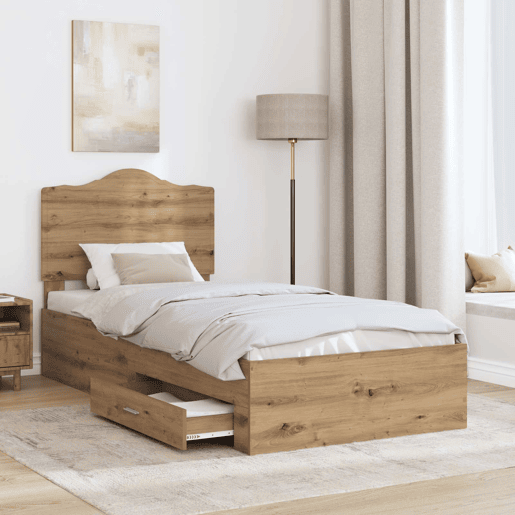Estrutura de cama de solteiro moderno com cabeceira - Carvalho Artesanal 90 x 190 cm