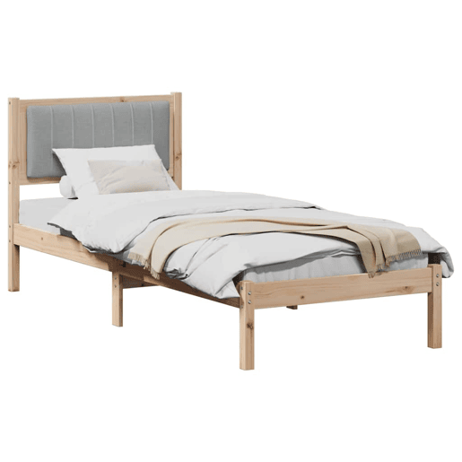 Estrutura de cama de solteiro simple com Cabeceira Estofada Cinzento-claro