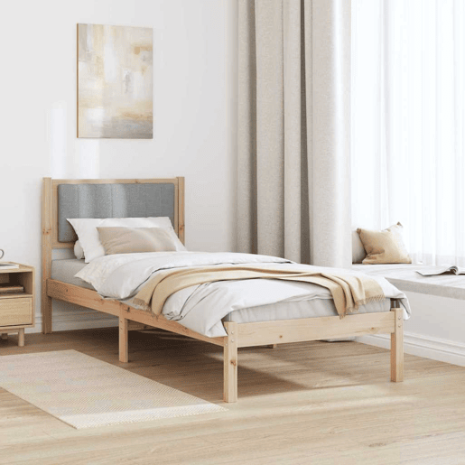 Estrutura de cama de solteiro simple com Cabeceira Estofada Cinzento-claro