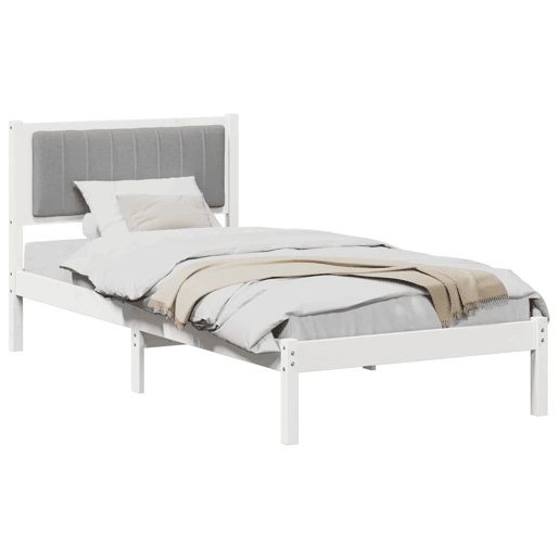 Estrutura de cama de solteiro simple com Cabeceira Estofada Cinzento-claro