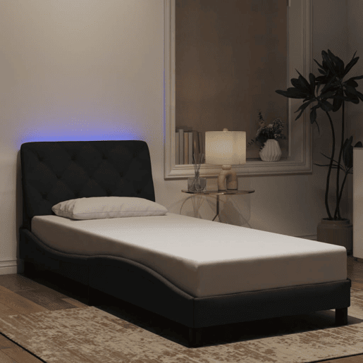 Estrutura de cama de solteiro para adultos com LED 80x200 cm veludo preto