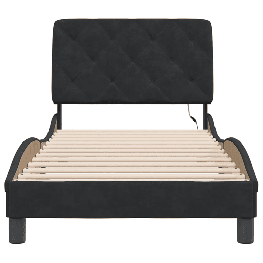 Estrutura de cama de solteiro para adultos com LED 80x200 cm veludo preto