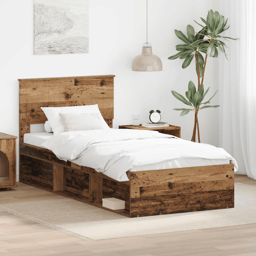 Estrutura de cama de solteiro para adultos com cabeceira Madeira antiga 90 x 200 cm
