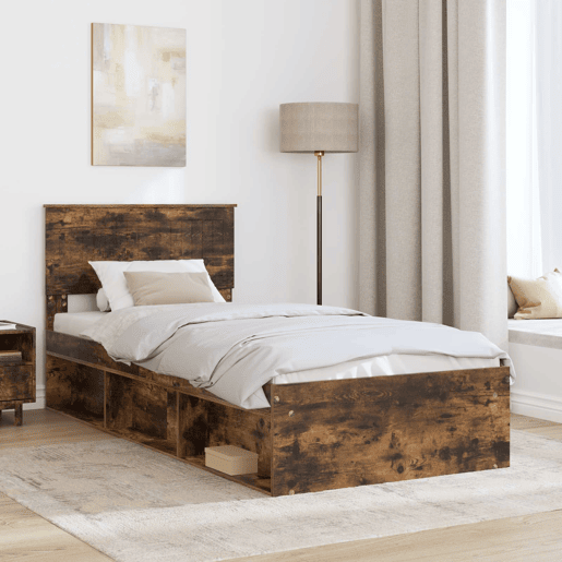 Estrutura de cama de solteiro para adultos com cabeceira Carvalho Defumado 90 x 200 cm