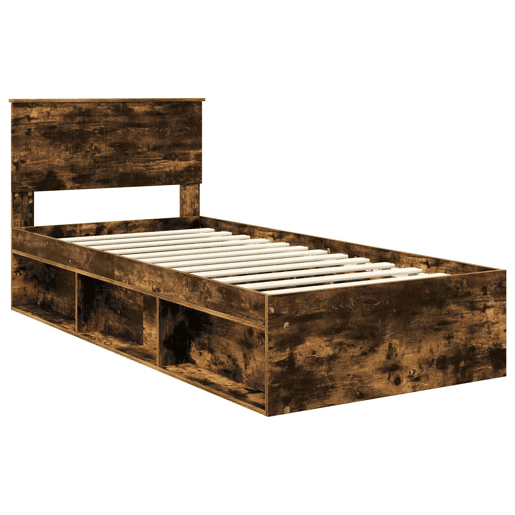 Estrutura de cama de solteiro para adultos com cabeceira Carvalho Defumado 90 x 200 cm