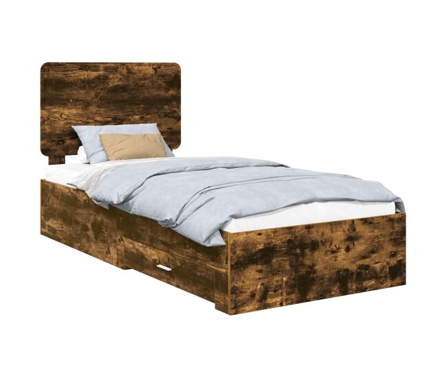 Estructura de cama simple para adultos con cabecera - roble ahumado 90 x 190 cm
