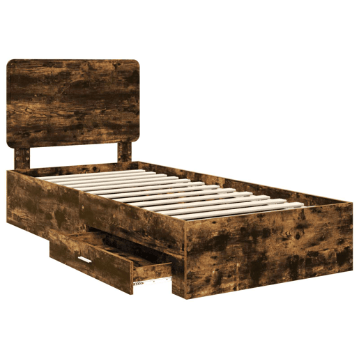 Estrutura de cama de solteiro para adultos com cabeceira Carvalho Defumado 90 x 190 cm