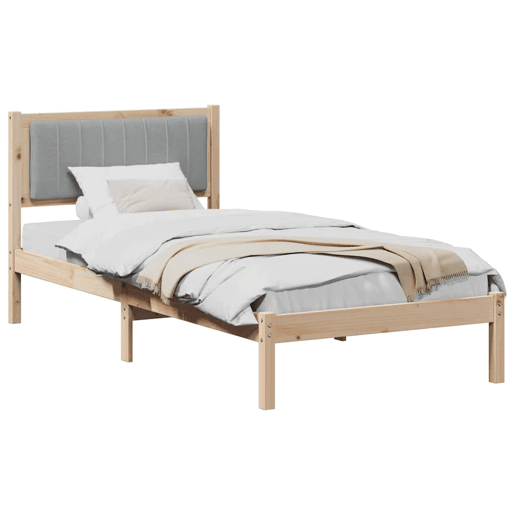 Estrutura de cama de solteiro simple com Cabeceira Estofada Cinzento-claro