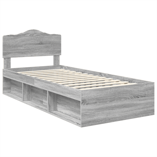 Estrutura de cama de solteiro com cabeceira - Cinza Sonoma 90 x 200 cm
