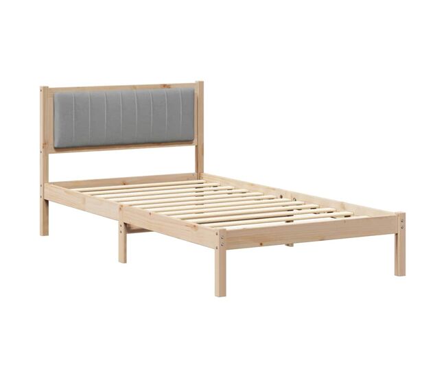 Estructura de cama simple para adultos con cabecera - tapizada gris claro
