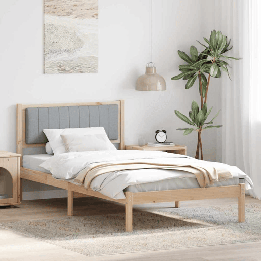 Estrutura de cama de solteiro simple com Cabeceira Estofada Cinzento-claro