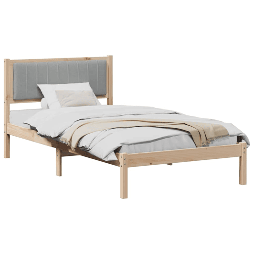 Estrutura de cama de solteiro simple com Cabeceira Estofada Cinzento-claro