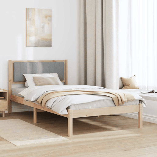Estrutura de cama de solteiro simple com Cabeceira Estofada Cinzento-claro