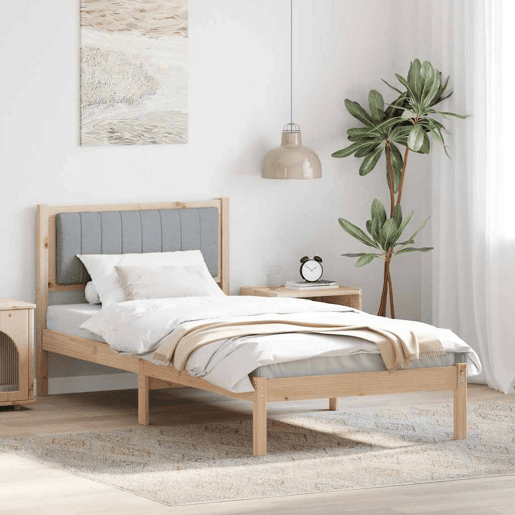 Estrutura de cama de solteiro simple com Cabeceira Estofada Cinzento-claro