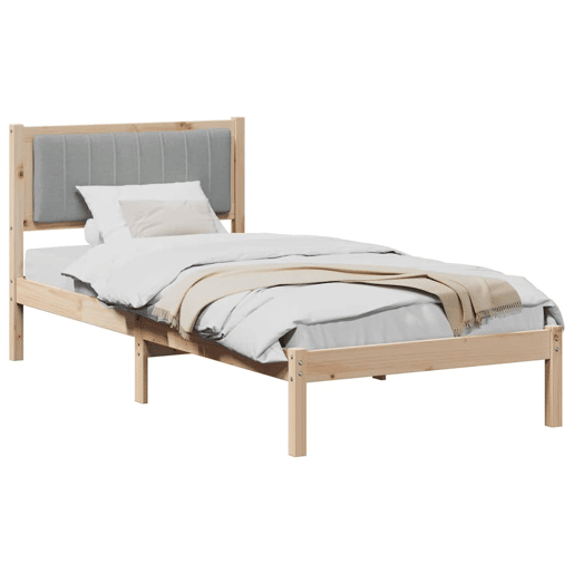 Estrutura de cama de solteiro simple com Cabeceira Estofada Cinzento-claro