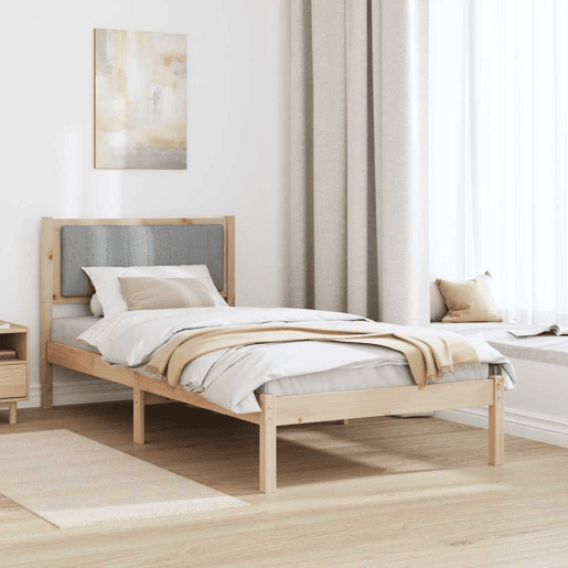 Estrutura de cama de solteiro simple com Cabeceira Estofada Cinzento-claro