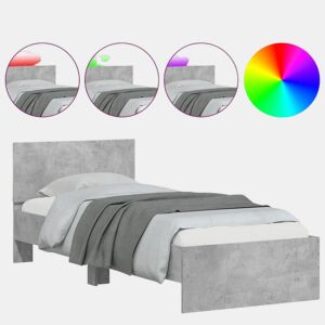 Estrutura de cama de solteiro moderno c cabeceiraluzes LED 90x190cm cinza cimento