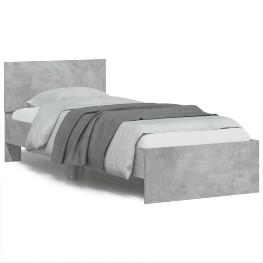 Estrutura de cama de solteiro moderno c cabeceiraluzes LED 90x190cm cinza cimento