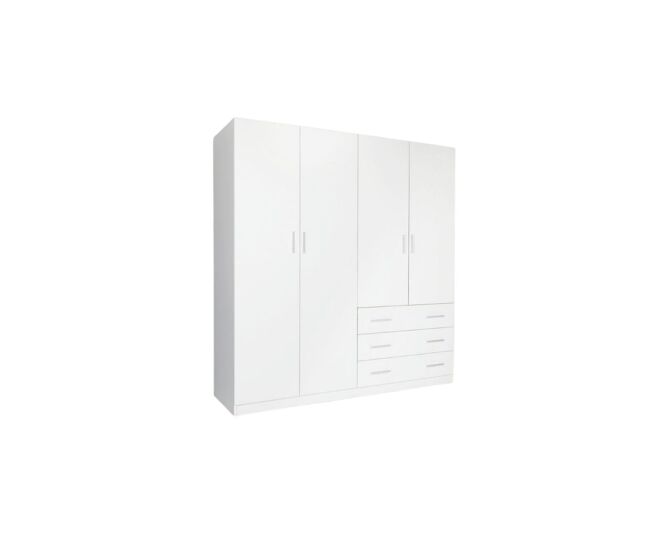 Armario monamer 4 puertas con 3 cajones blanco 200x160x57,5 cm
