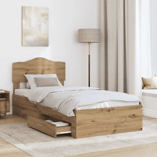 Estrutura de cama de solteiro moderno com cabeceira - Carvalho Artesanal 90 x 190 cm