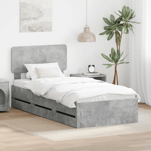 Estrutura de cama de solteiro para adultos com cabeceira Cinzento Concreto 90 x 200 cm