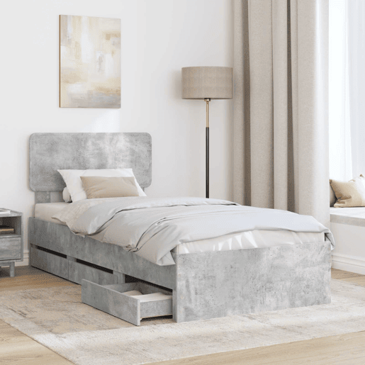 Estrutura de cama de solteiro para adultos com cabeceira Cinzento Concreto 90 x 200 cm
