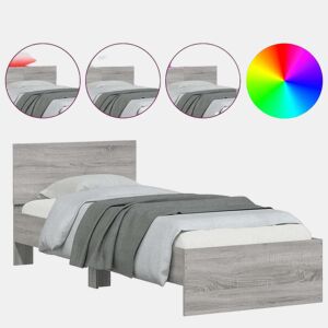 Estrutura de cama de solteiro moderno c cabeceiraluzes LED 90x190 cm cinza sonoma